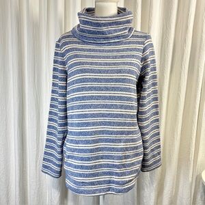 L.L. Bean Blue and Cream Striped Turtleneck Sweater